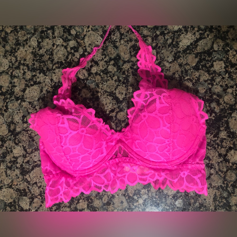 PINK💕 Victoria's Secret Hot Pink XS Bralette with Lace detail